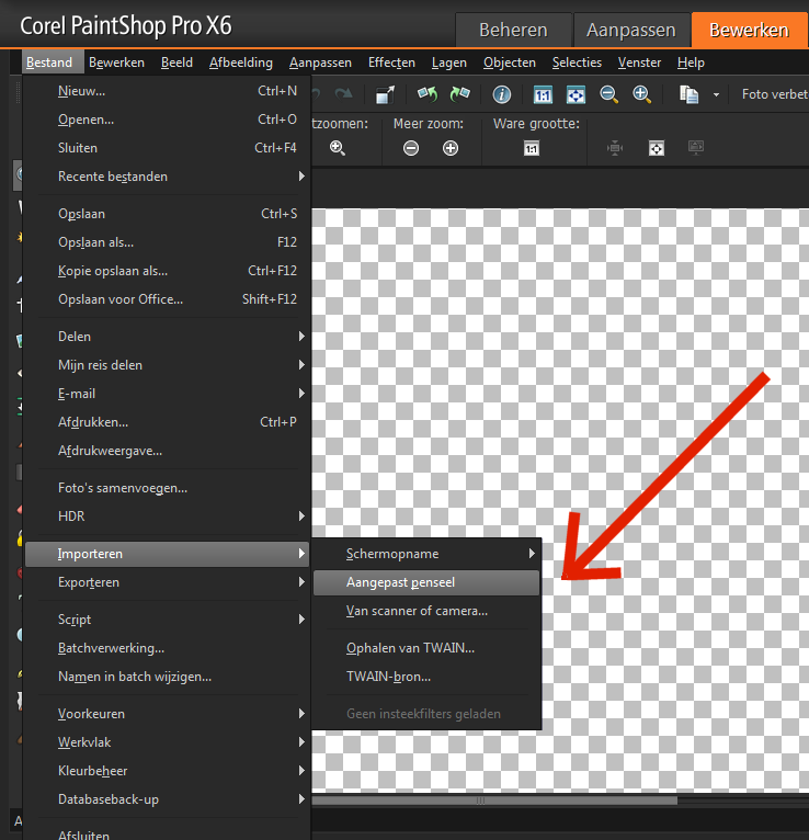 Een penseel importeren in PaintShop Pro
